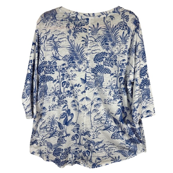 Nicole Miller New York Blue Floral Print Top 3/4 Sleeve V Neck 1X 100% Cotton - Picture 4 of 7